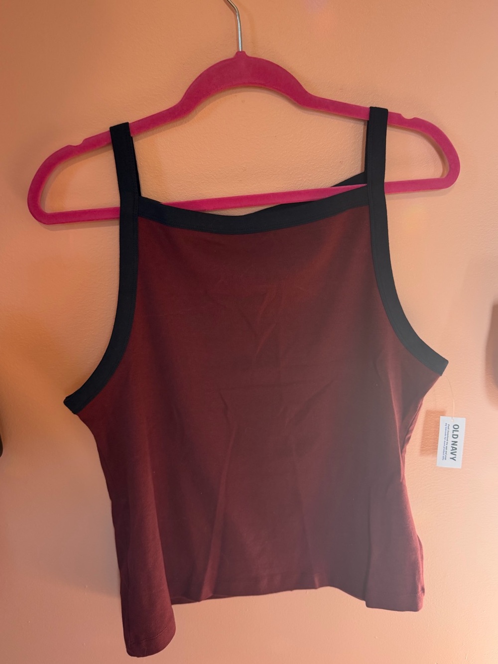 Old Navy Women's Burgundy High Neck Tank Top with Blue Trim